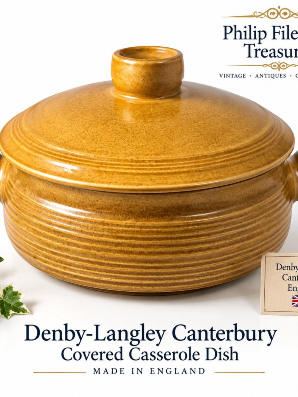 Vintage Denby-Langley Canterbury Brown Covered Casserole Stoneware England